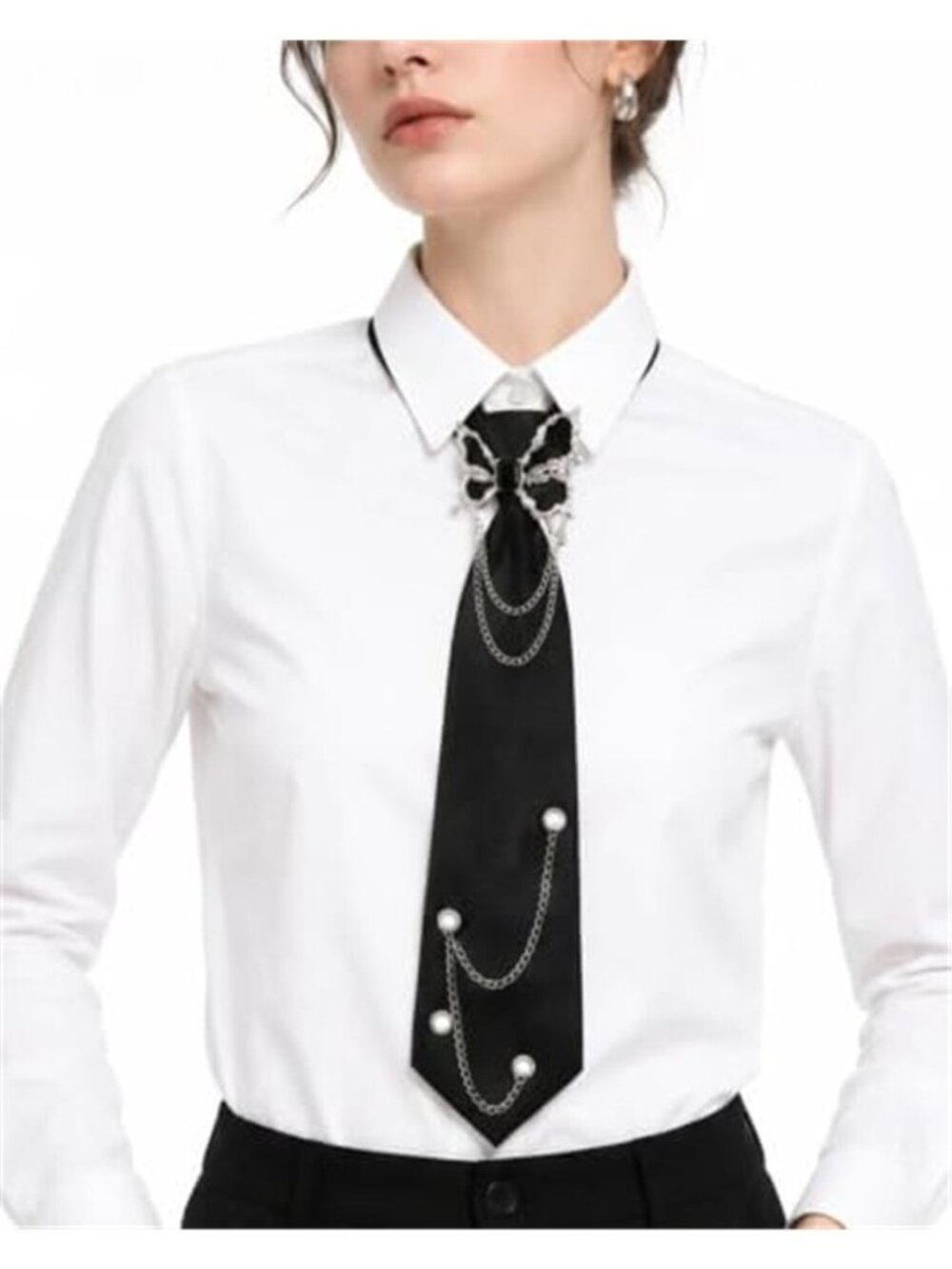 Black Tie for Women Men Adjustable Pre-Tied Ties Vintage Y2k Necktie Butterfly